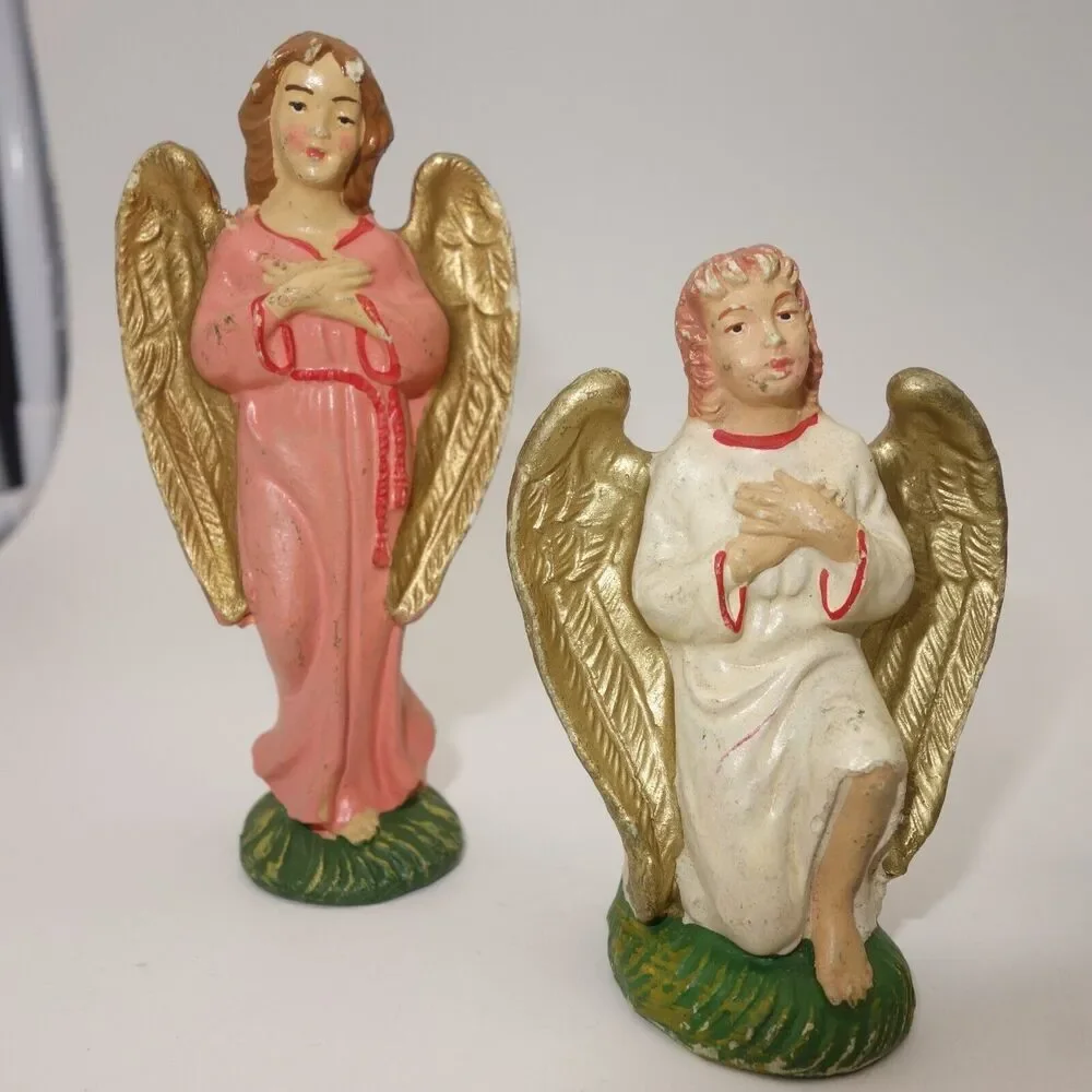 Vintage Signed Nativity Scene Figures 9 Piece Set Chalkware Made in Italy - Picture 4 of 12